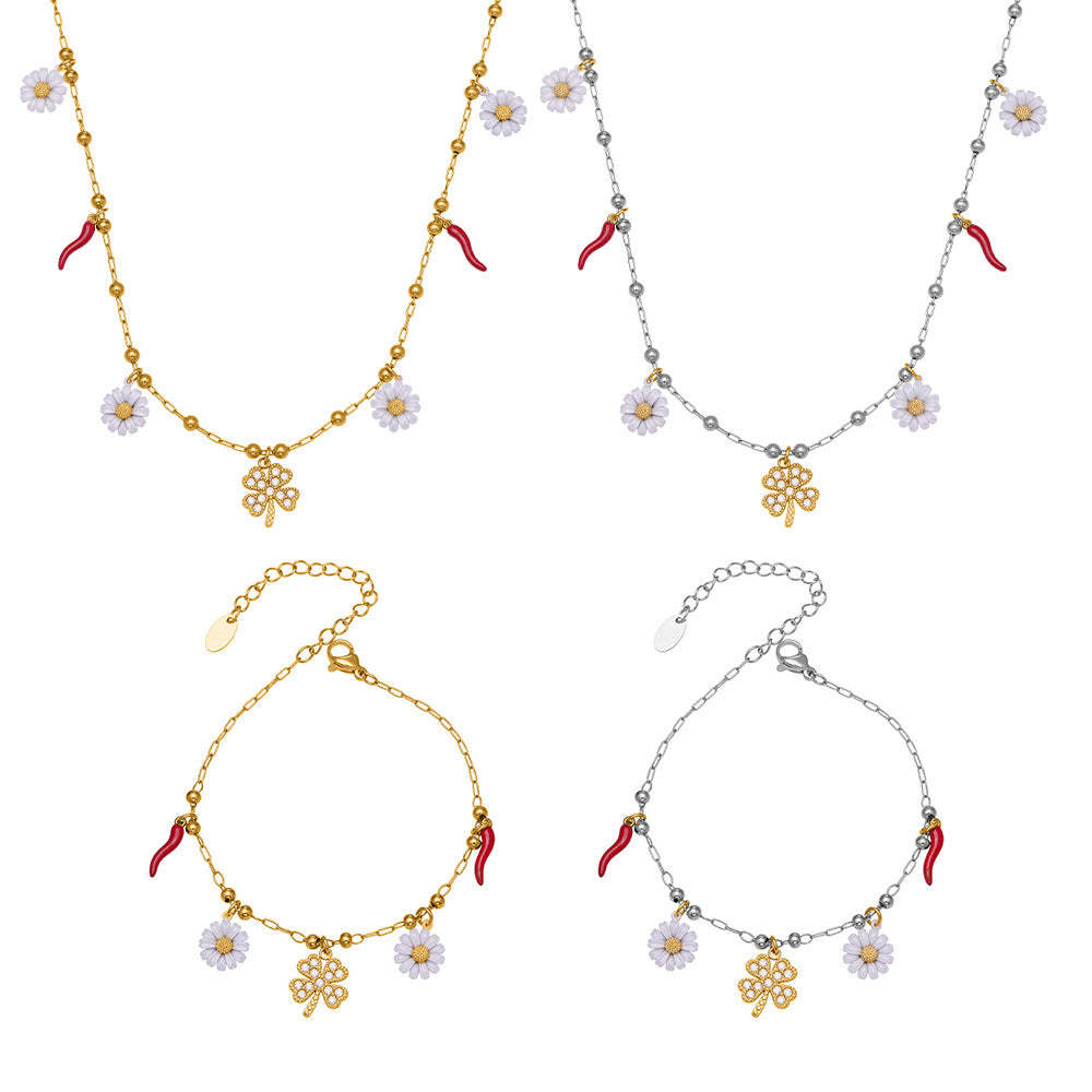 D관 - 스테인리스 스틸 네잎클로버 데이지 펜던트 큐빅 목걸이 팔찌 [TXP483] 25.11-4