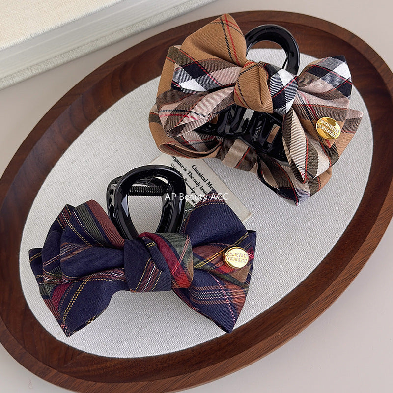 E관 - 브리티시 빈티지 체크 리본 패브릭 집게핀 [27564] 25.10-3