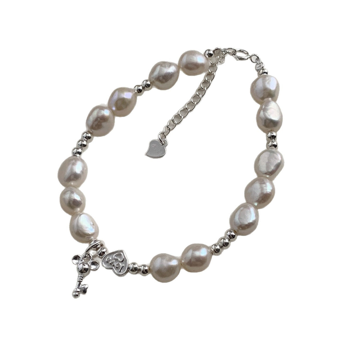 A관 - 925 실버 바로크 담수진주 하트 미키 키 팔찌 [1370] 25.10-2