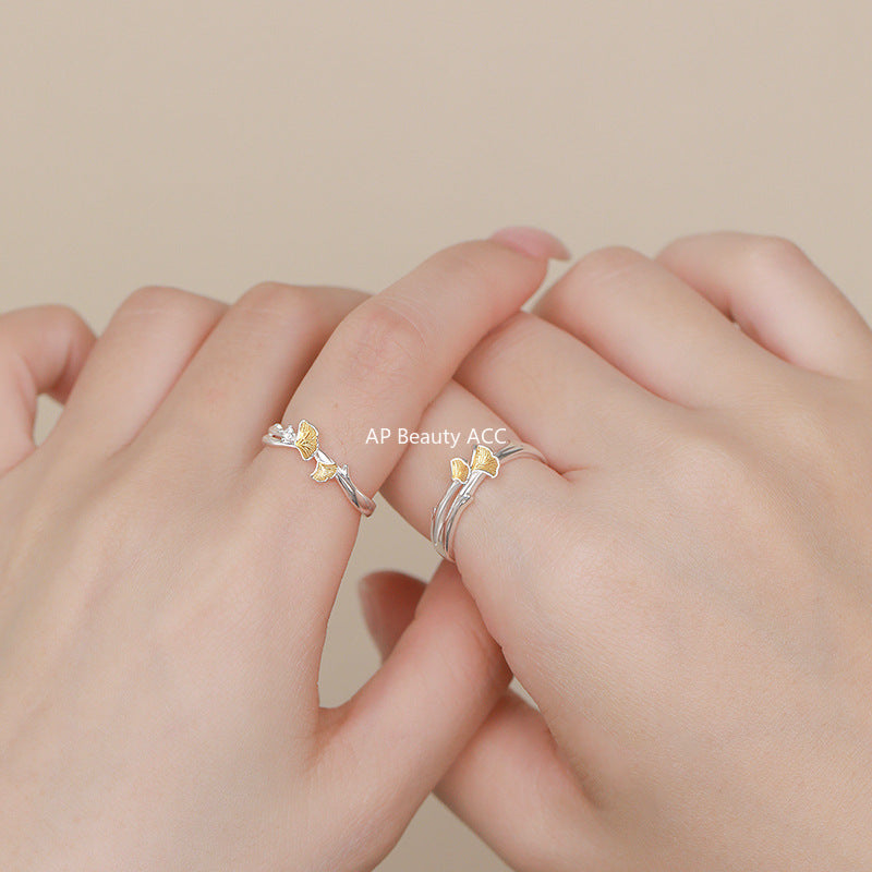 B관 - 999 실버 은행잎 디자인 커플 반지 [YC4856R_1] 25.10-3