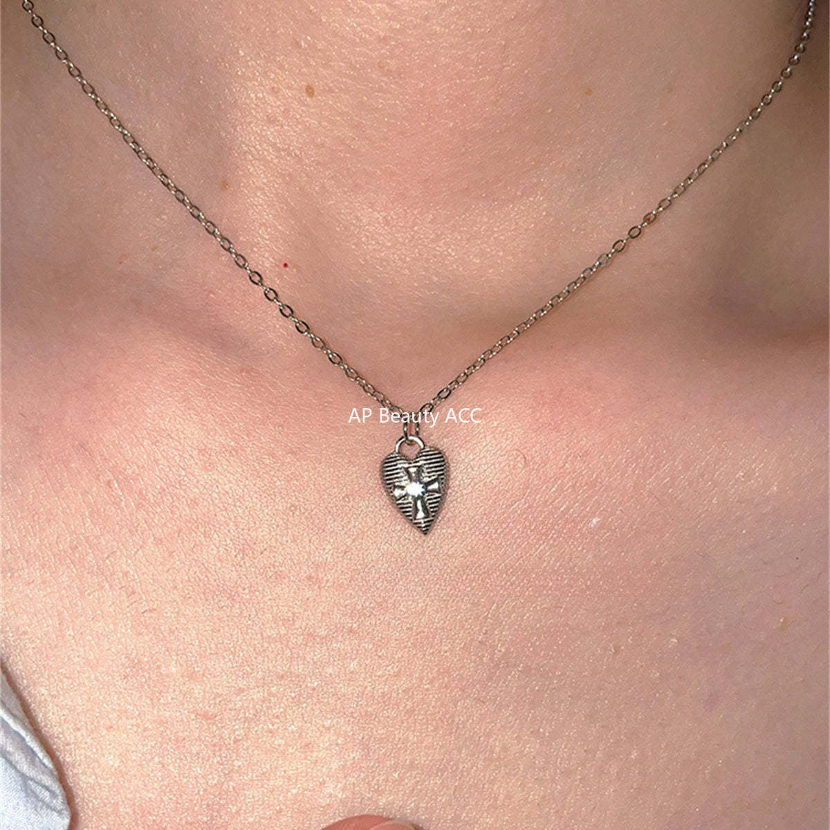 A관 - 925 실버 하트 십자가 큐빅 체인 목걸이 [XL-1209] 25.10-4