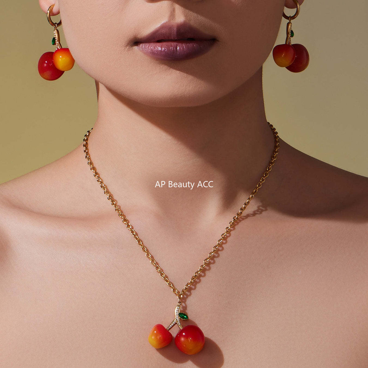 D관 - 스테인리스 스틸 레진 체리 펜던트 큐빅 목걸이 귀걸이 [TXP426-TXF420] 25.10-2