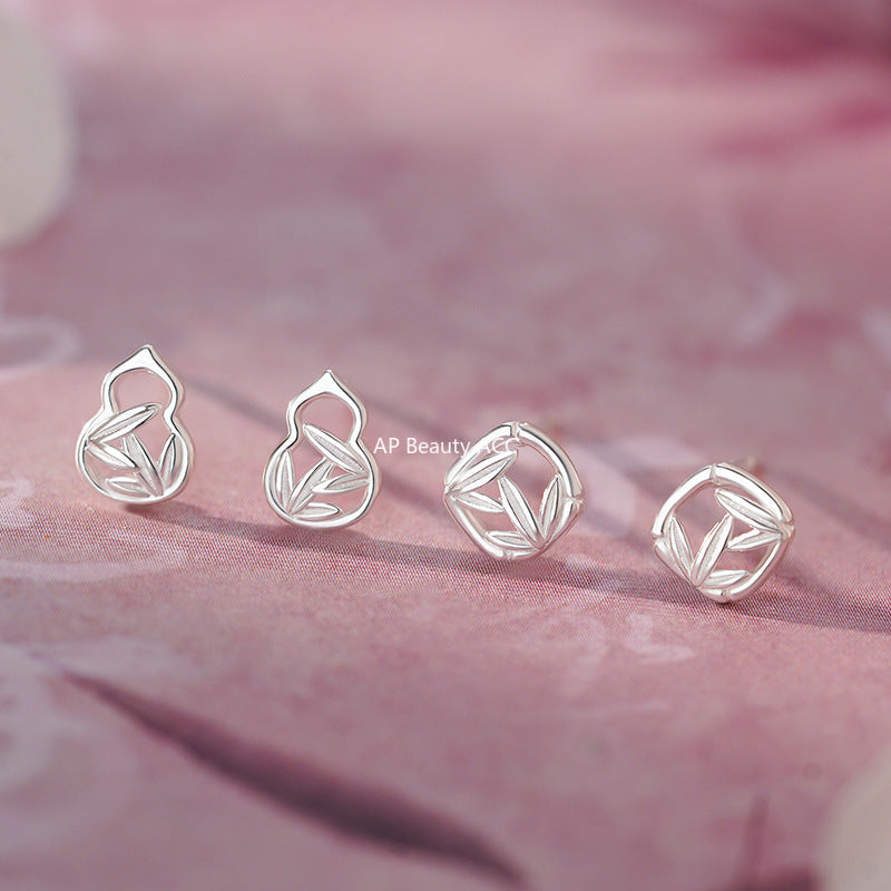 B관 - 999 실버 플라워 잎 디자인 호리병 사각 귀걸이 [YC3092E_1 YC4907E_1] 25.11-2