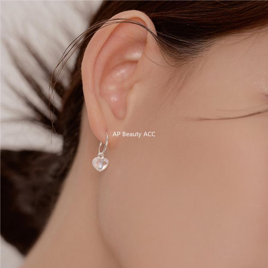 F관 - 925 실버 하트 AB 컬러 큐빅 귀걸이 [C1059] 25.09-4