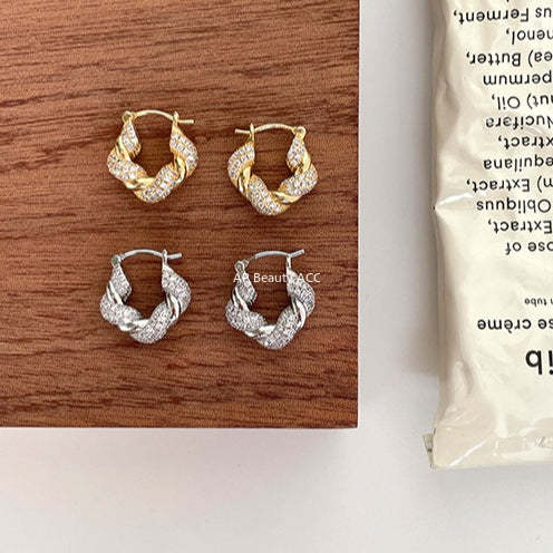 A관 - 925 은침 큐빅 크루아상 모양 후프 귀걸이 [EH-4116] 25.10-5