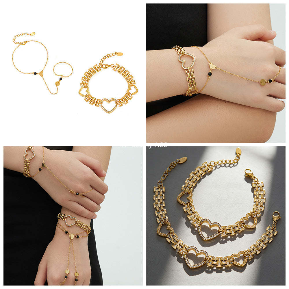 D관 - 스테인리스 스틸 18K 도금 하트 큐빅 천연석 팔찌 [E162-E169] 25.12-3