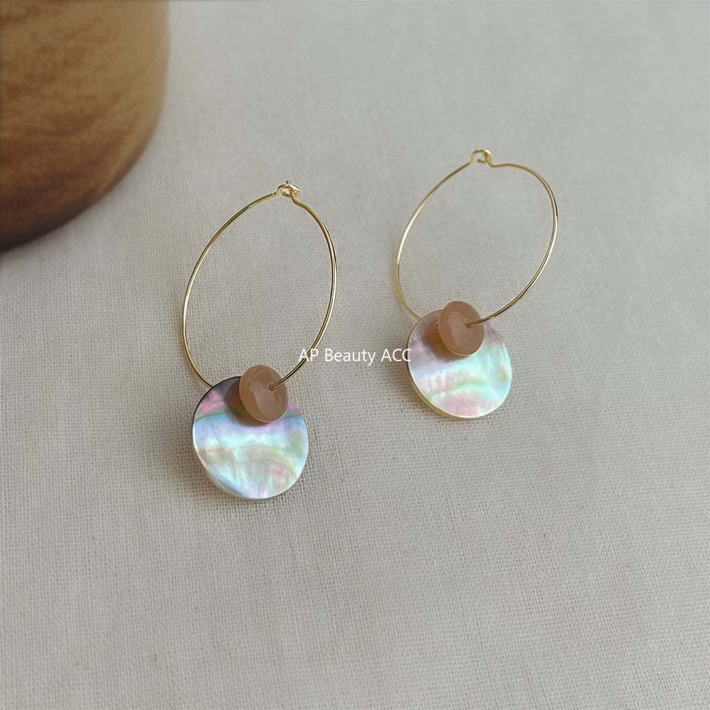 C관 - 핸드메이드 천연 원형 자개 대형 링 귀걸이 [6943] 25.10-5