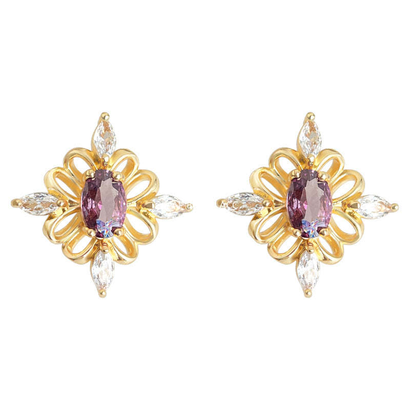 C관 - 퍼플 큐빅 문양 925 은침 귀걸이 [7106] 25.11-4