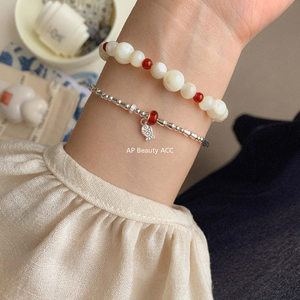 A관 - 물고기 펜던트 홍마노 925 실버 비즈 반지 팔찌 [1511] 25.11-3