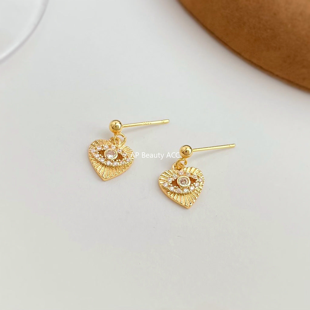 C관 - 925 은침 핸드메이드 미니 큐빅 눈 하트 디자인 귀걸이 [7082] 25.11-2