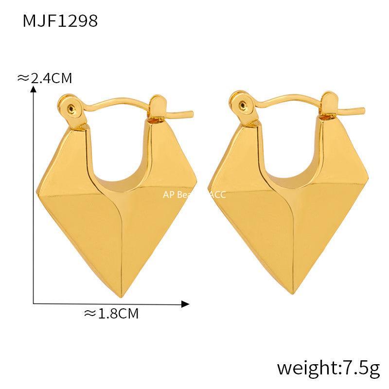 D관 - 미니멀 유니크 디자인 삼각형 이어클립 레트로 럭셔리 티타늄 스틸 골드 도금 유광 귀걸이 [F1298] 24.03-2