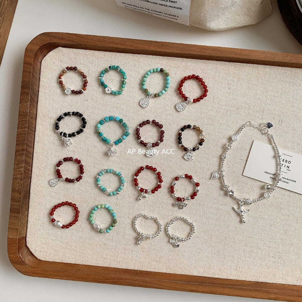 A관 - 플라워 잎사귀 복주머니 말 사과 미니 펜던트 925실버 반지 [RB] 25.11-4