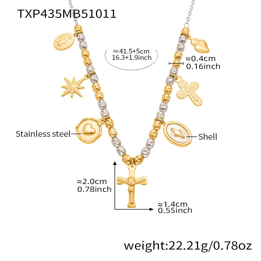 D관 - 스테인리스 스틸 18K 도금 투톤 펜던트 목걸이 팔찌 [TXP435] 25.10-3