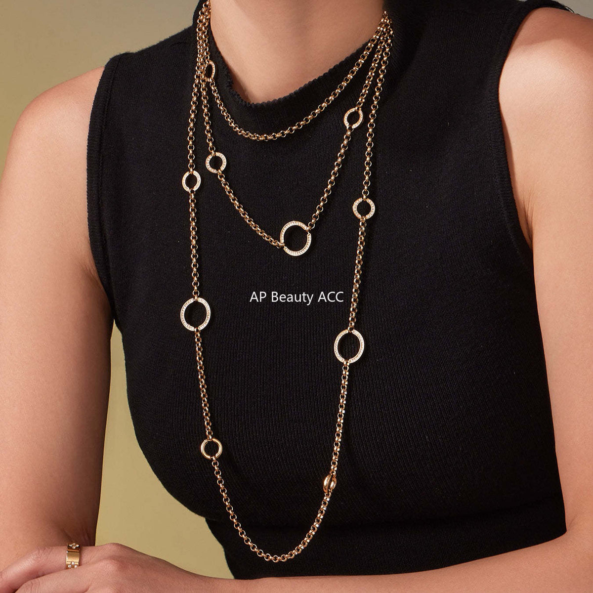 D관 - 큐빅 O체인 더블 레이어드 스테인리스 스틸 롱 목걸이 [M085] 25.11-3