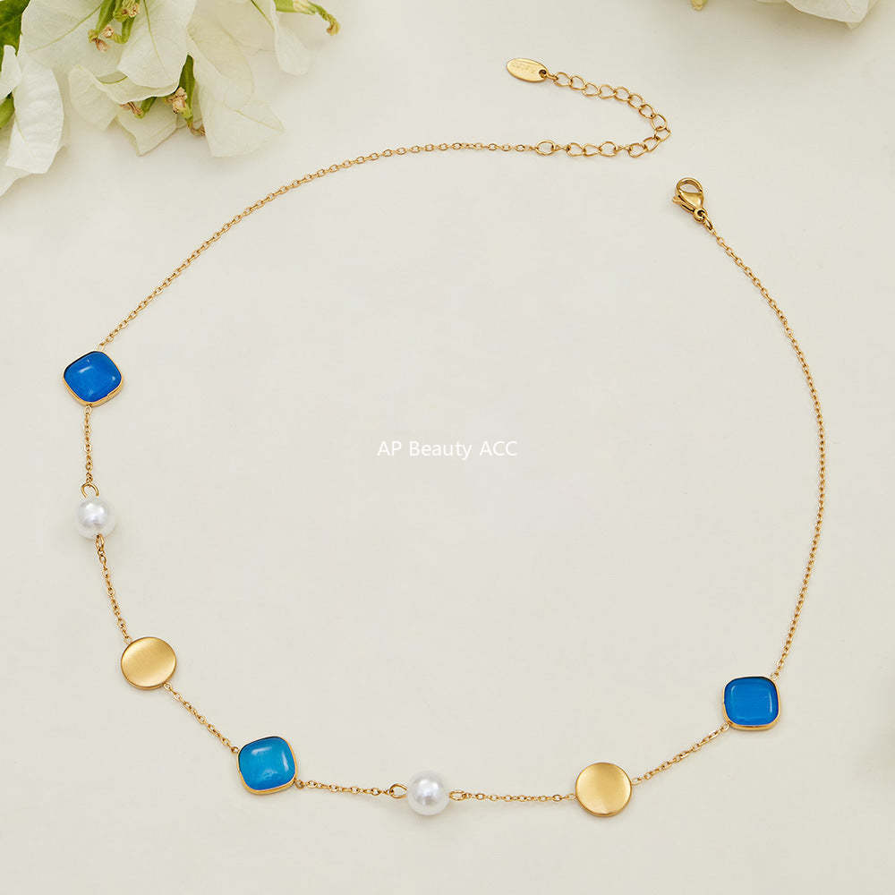 D관 - 묘안석 컬러 비즈 18K 도금 스테인리스 스틸 목걸이 [P822] 25.12-2