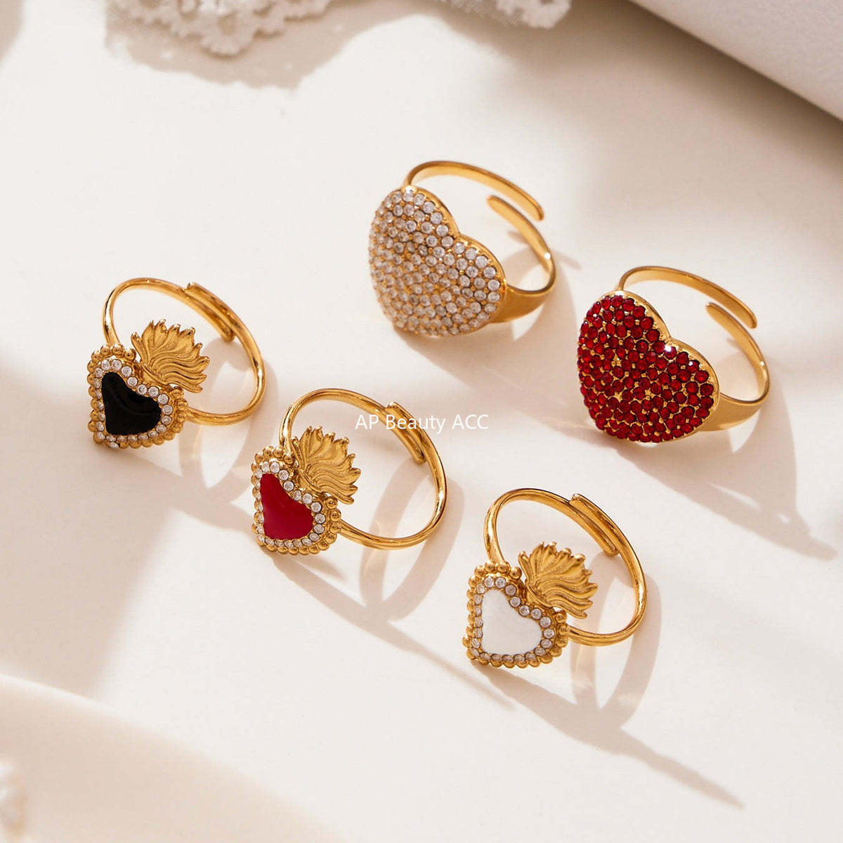 D관 - 18K 도금 스테인리스 스틸 큐빅 왕관 하트 반지 귀걸이 목걸이 [TXP450] 25.10-4