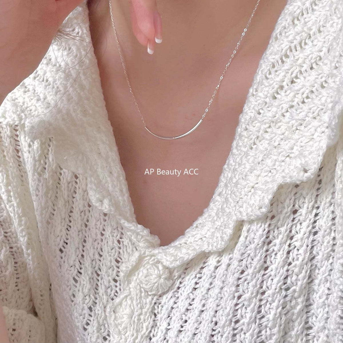 F관 - 925 실버 미니 스퀘어 체인 곡선 라인 목걸이 [B276] 24.12-2
