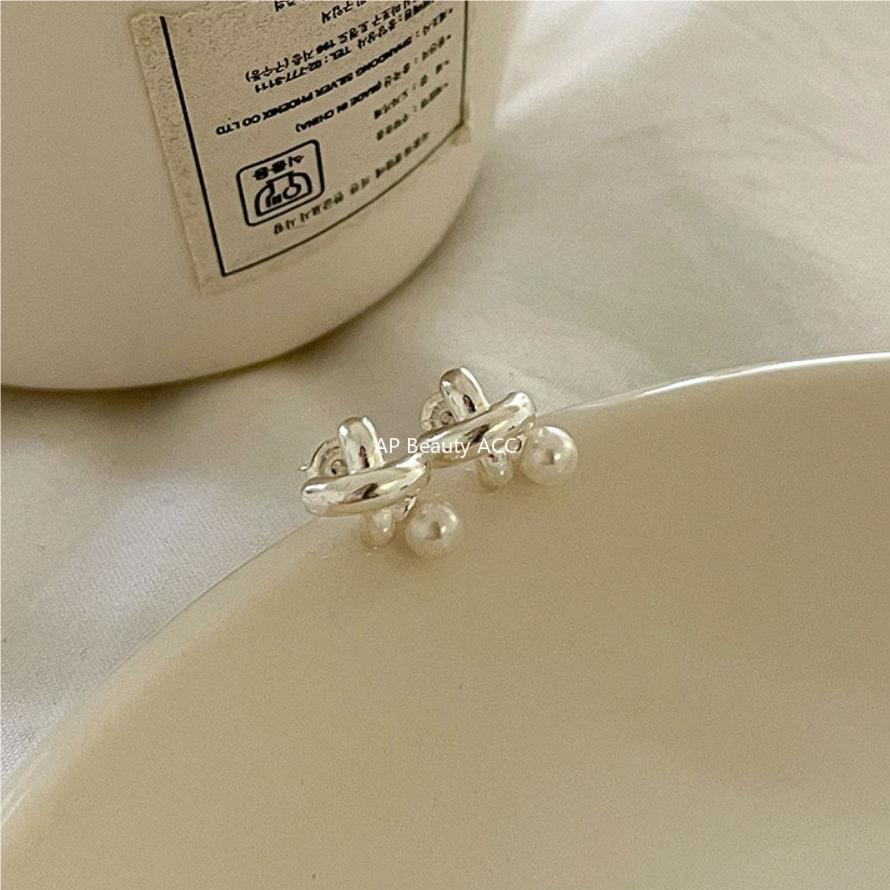 F관 - 925 실버 진주 크로스 모양 귀걸이 [C1058] 25.09-4