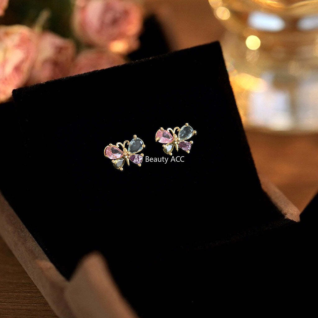 C관 - 컬러 나비 미니 큐빅 14K 도금 간결한 스윗한 귀걸이 [4538] 24.07-3