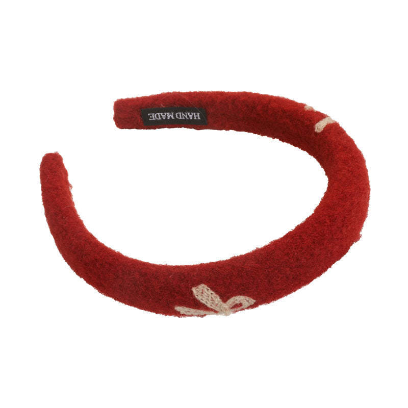 E관 - 레드 리본 자수 와이드 머리띠 [27756] 25.12-1