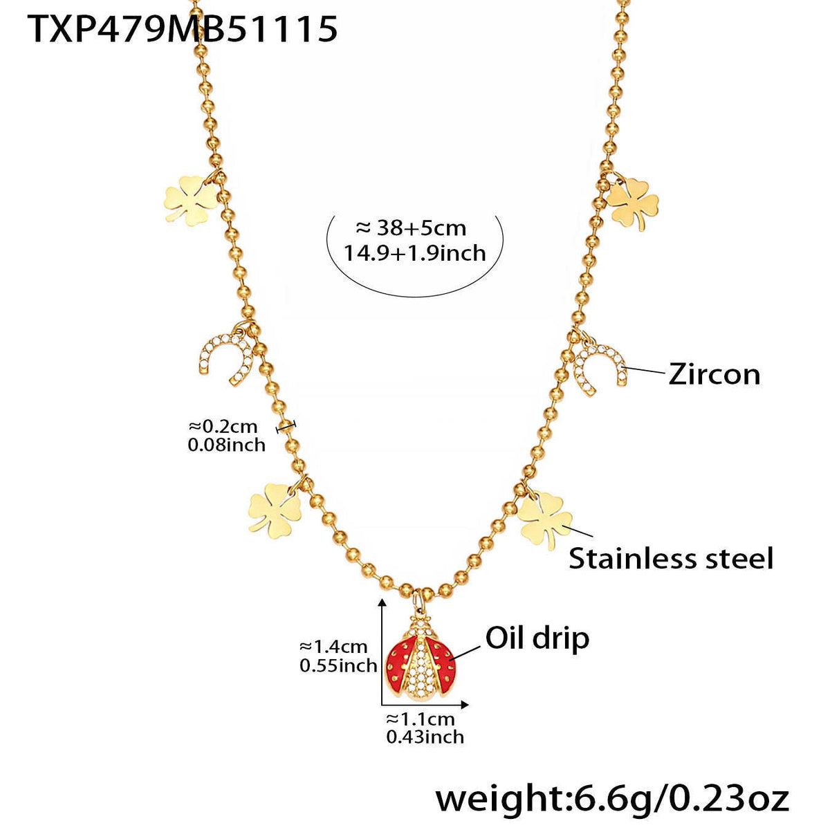 D관 - 스테인리스 스틸 무당벌레 큐빅 펜던트 목걸이 귀걸이 팔찌 발찌 [TXP479] 25.11-4