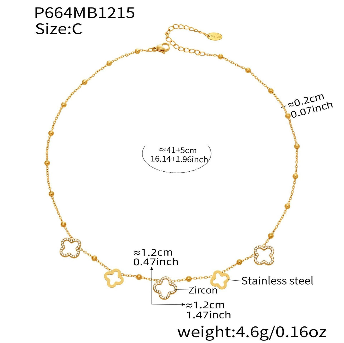 D관 - 스테인리스 스틸 18K 도금 클로버 큐빅 Y자 목걸이 [P664] 25.12-3