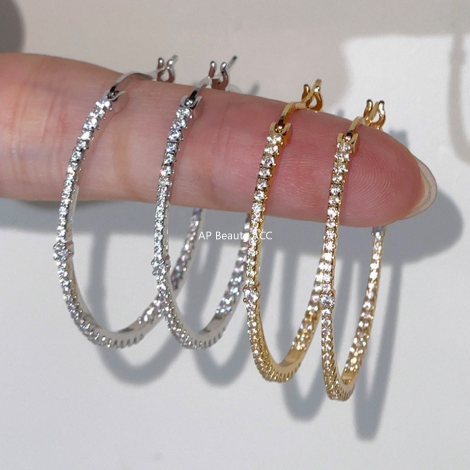 A관 - 925 은침 큐빅 대형 링 귀걸이 [EH-4102] 25.10-1