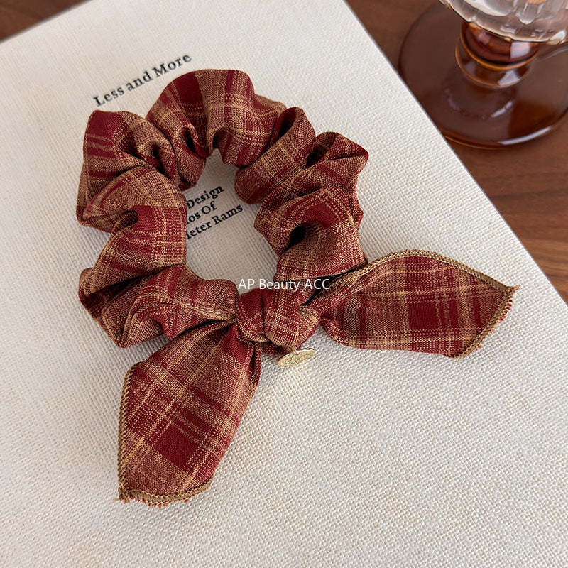 E관 - 레트로 체크 리본 머리끈 모양 곱창 헤어밴드 [27646] 25.11-1