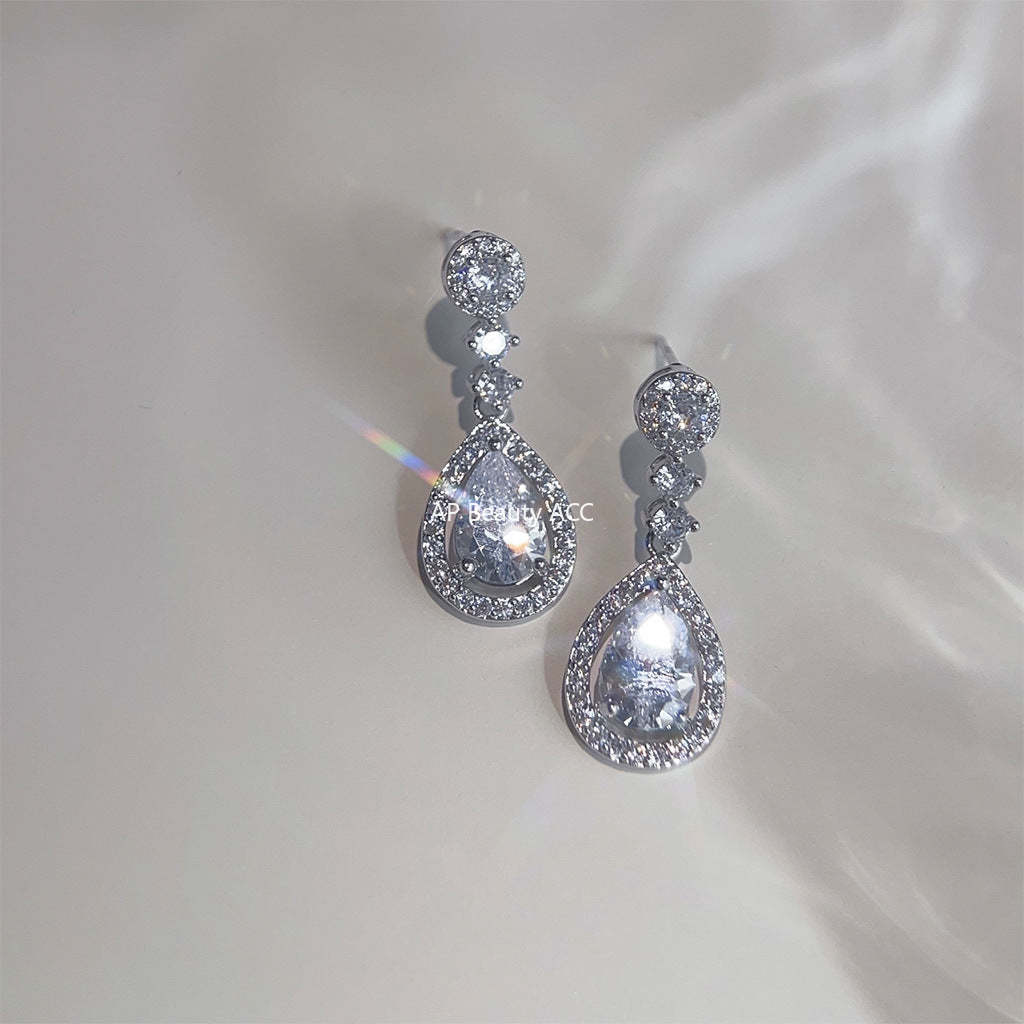 C관 - 미니 큐빅 우아한 긴 물방울 은침 귀걸이 [3884] 24.04-4
