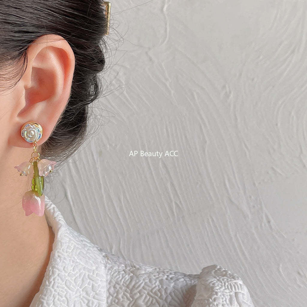 C관 - 숲 속 스타일 화려한 3D 튤립 핑크 귀걸이 [1229] 24.04-1