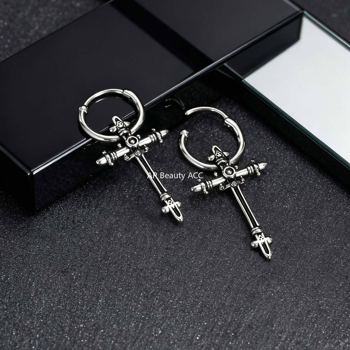 G관 - 스테인리스 스틸 십자가 펜던트 링 귀걸이 [ED-966] 25.12-1