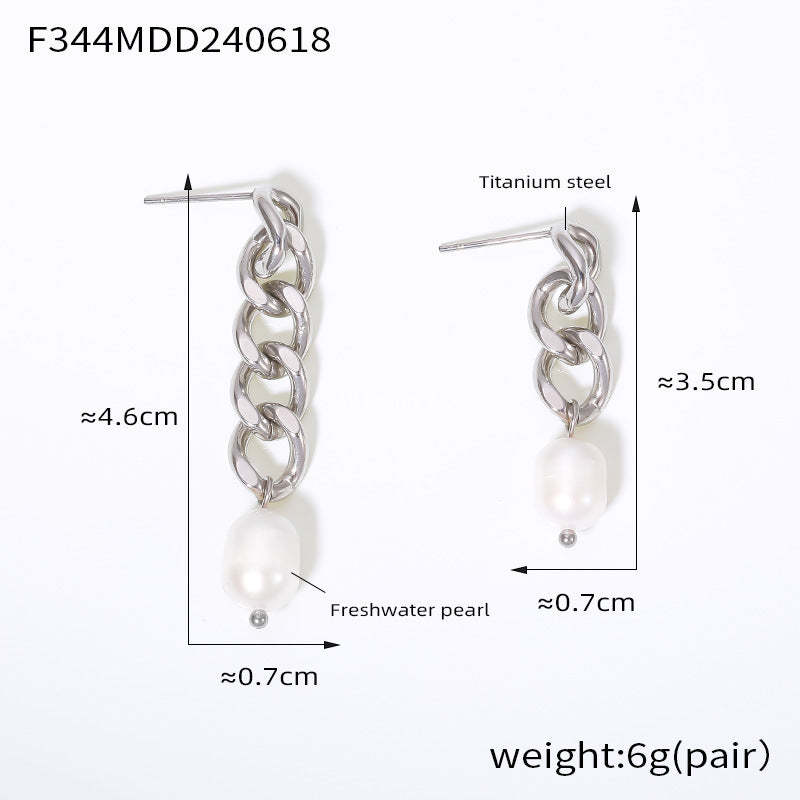 D관 - 티타늄 스틸 도금 롱 숏 체인 담수 진주 우아한 귀걸이 [F344] 24.06-3