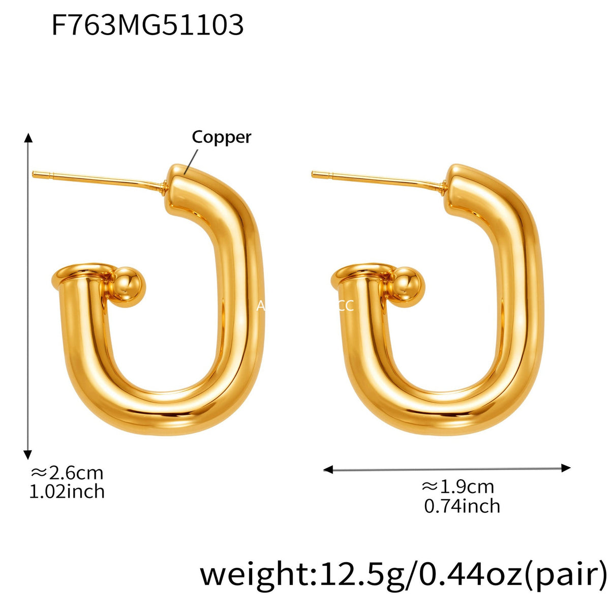 D관 - 18K 도금 U자형 타원 스터드 귀걸이 [F763] 25.11-1