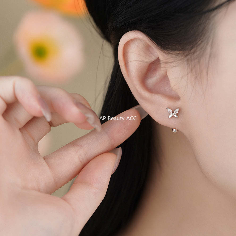 B관 - 999 실버 큐빅 나비 모양 피어싱 귀걸이 [YC10288E_1] 25.11-4