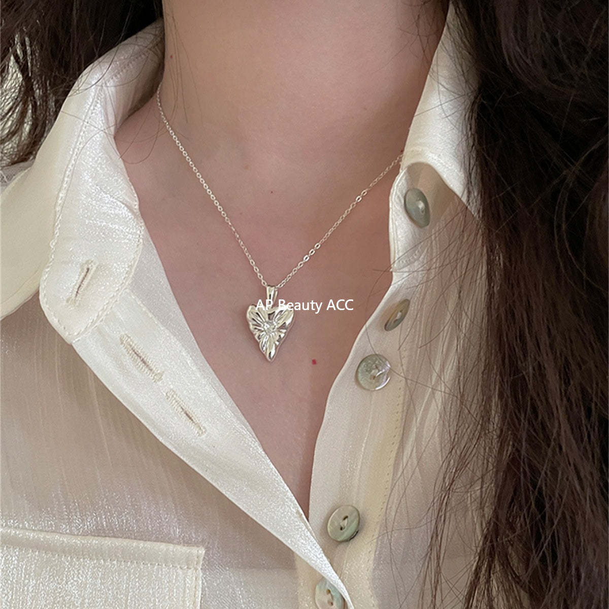 A관 - 925 실버 하트 웨이브 큐빅 펜던트 목걸이 [XL-1204] 25.10-1