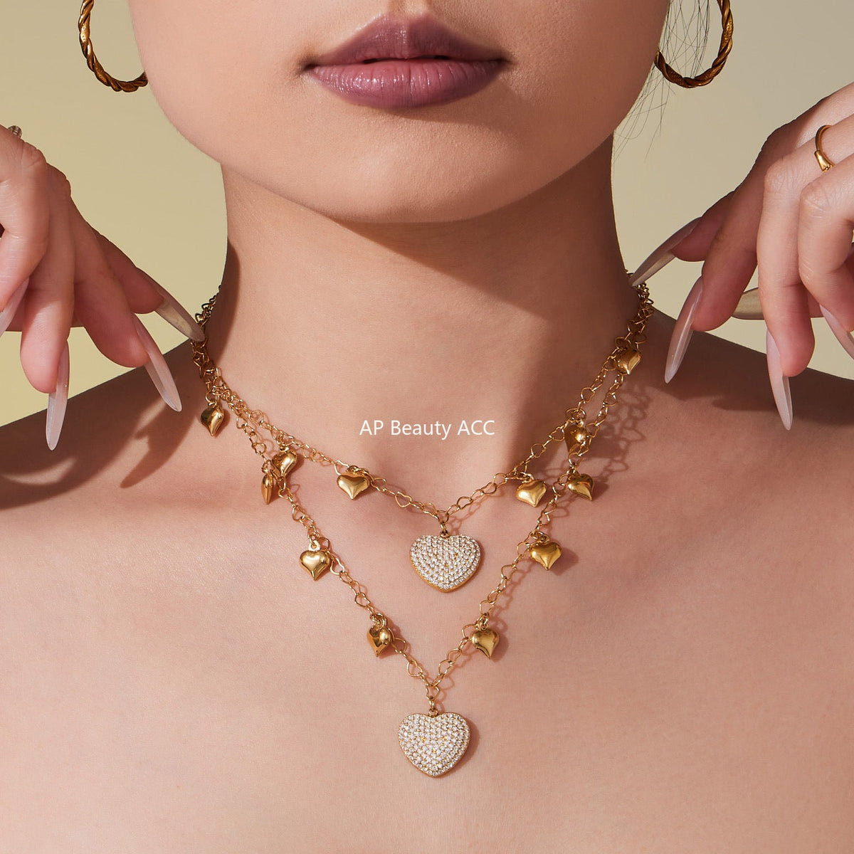 D관 - 스테인리스 스틸 하트 큐빅 펜던트 체인 목걸이 [P074] 25.10-1