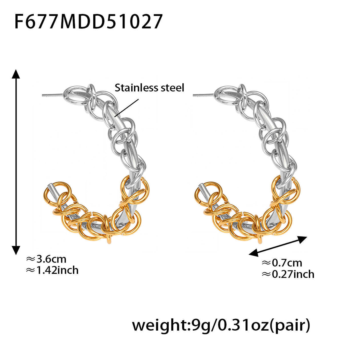 D관 - 스테인리스 18K 도금 투톤 꼬임 C형 귀걸이 [F677] 25.10-5