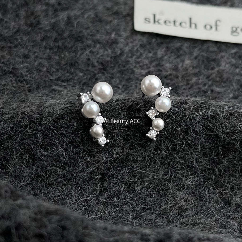 C관 - 925 은침 진주 큐빅 비정형 귀걸이 [7201] 25.12-1