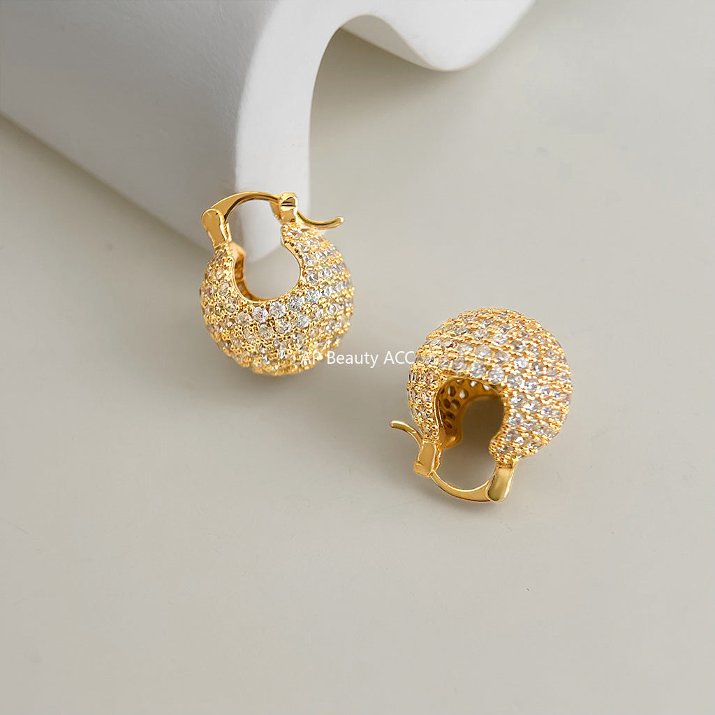 C관 - 18K 골드 도금 풀 큐빅 원형 귀걸이 [7059] 25.11-2