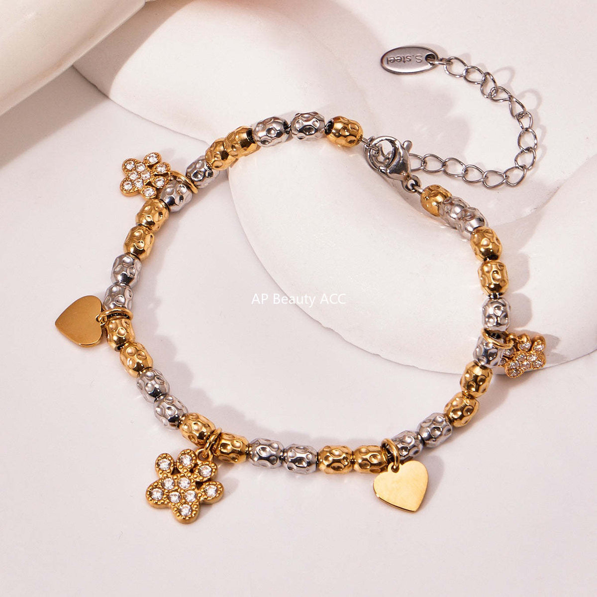 D관 - 스테인리스 투톤 네잎클로버 큐빅 펜던트 18K 도금 목걸이 팔찌 [TXP467-TXE467] 25.11-3