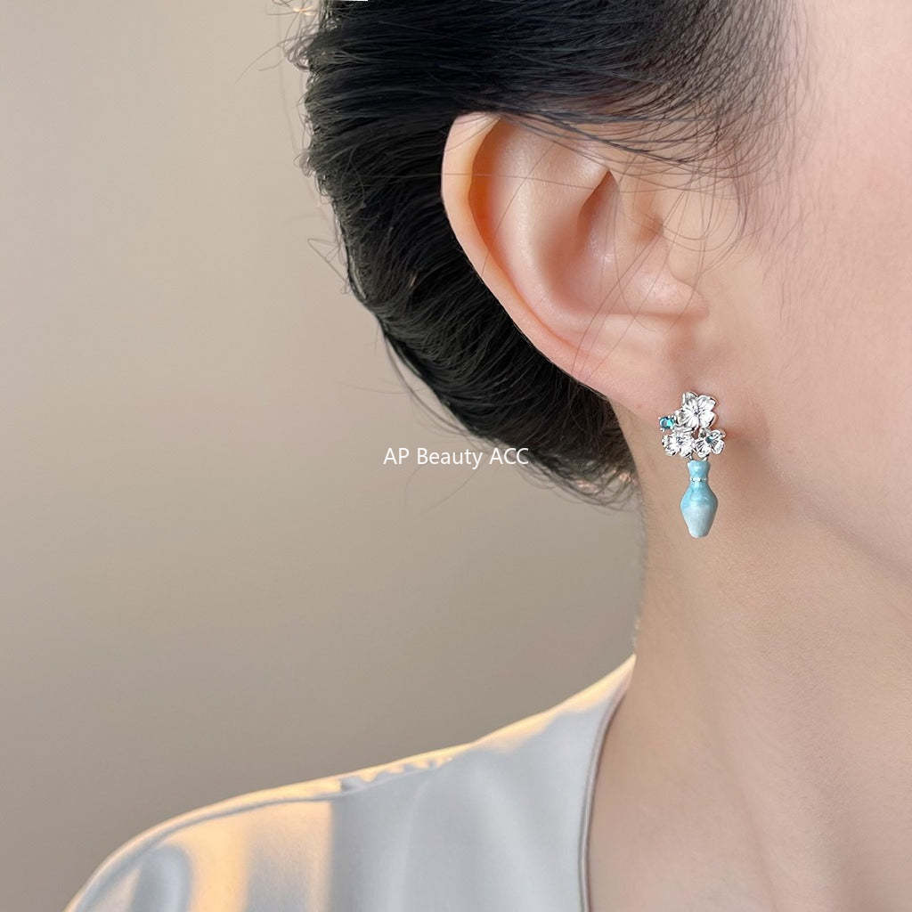 C관 - 화병 플라워 디자인 925 은침 귀걸이 [7040] 25.12-1