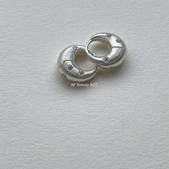 A관 - 세로 줄무늬 팔각별 큐빅 후프 귀걸이 [EH-4097] 25.12-1