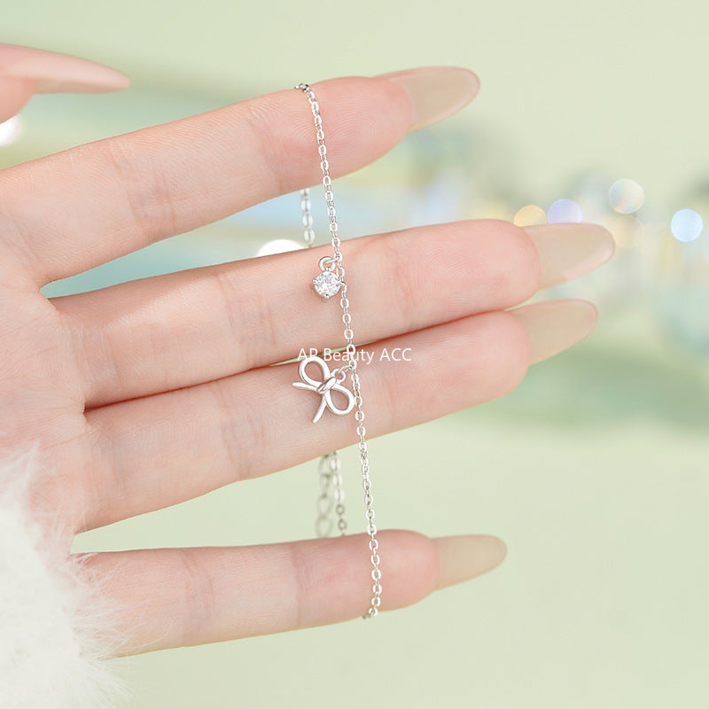 B관 - 999 실버 리본 큐빅 펜던트 팔찌 [YC4519SL_1] 25.11-2