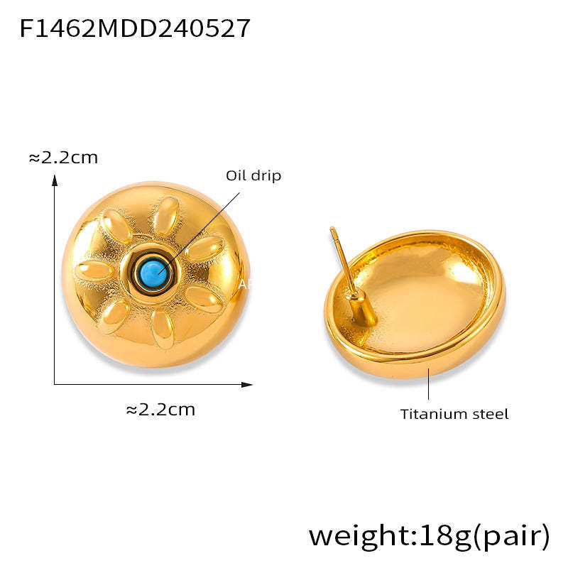 D관 - 티타늄 스틸 18K 도금 컬러풀 오일 코팅 태양 모양 귀걸이 [F1462] 24.05-5