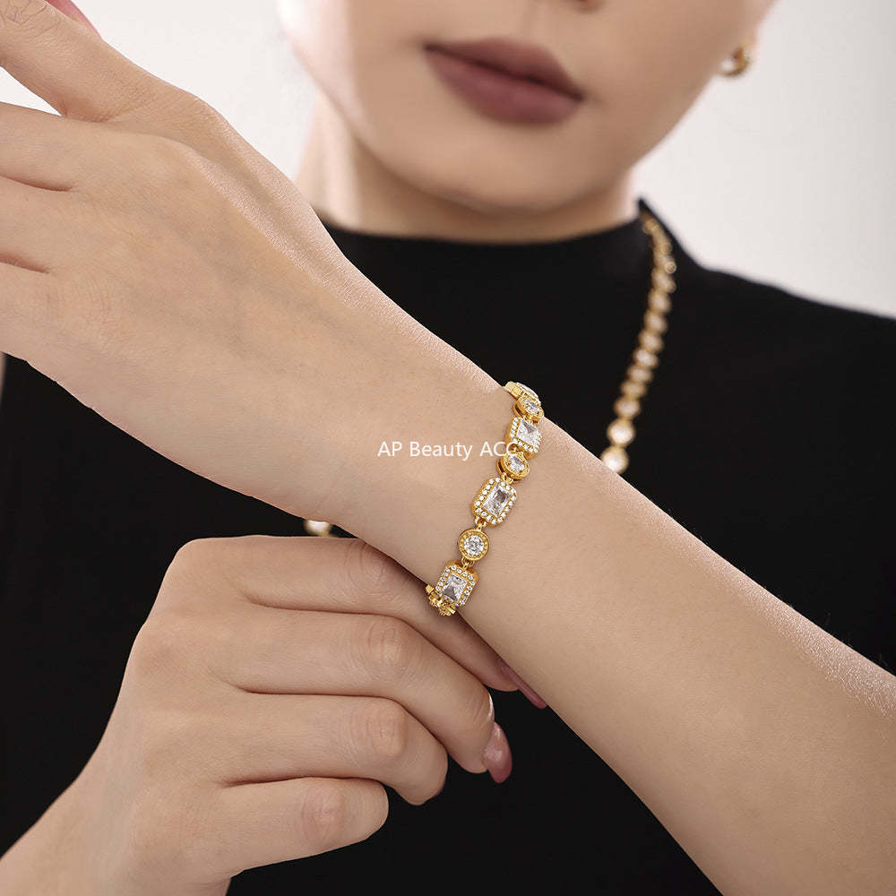 D관 - 기하학적 큐빅 핸드메이드 체인 스테인리스 스틸 PVD 18K 도금 캐주얼 럭셔리 팔찌 [E574] 24.11-5