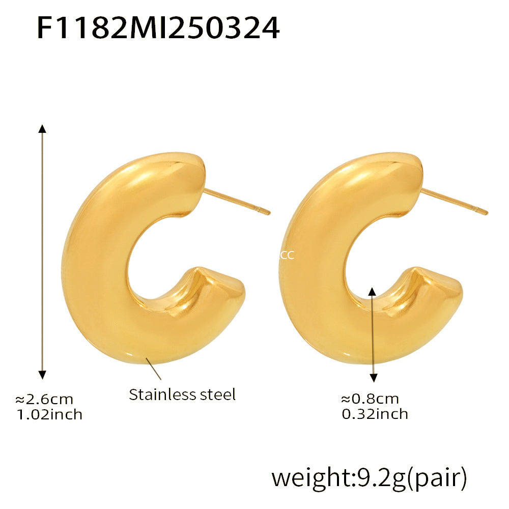 D관 - C형 디자인 스테인리스 스틸 18K 도금 귀걸이 [F350] 25.04-1
