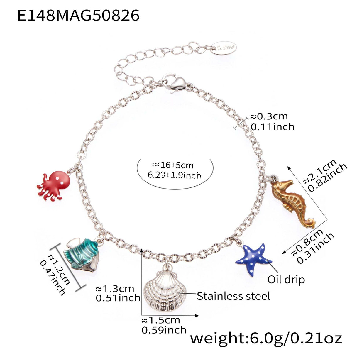 D관 - 스테인리스 스틸 바다 생물 별 큐빅 펜던트 발찌 팔찌 [E145-E146-E148-S030] 25.09-1