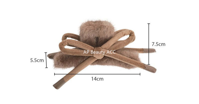 E관 - 브라운 퍼 리본 대형 집게핀 [27715] 25.11-4