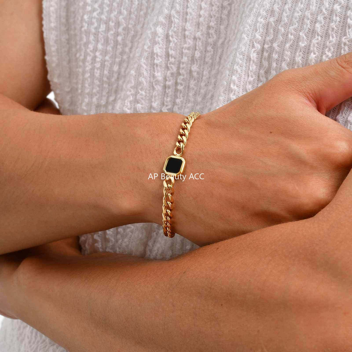 G관 - 스테인리스 스틸 사각 아크릴 펜던트 체인 팔찌 [BR-2662] 25.10-5