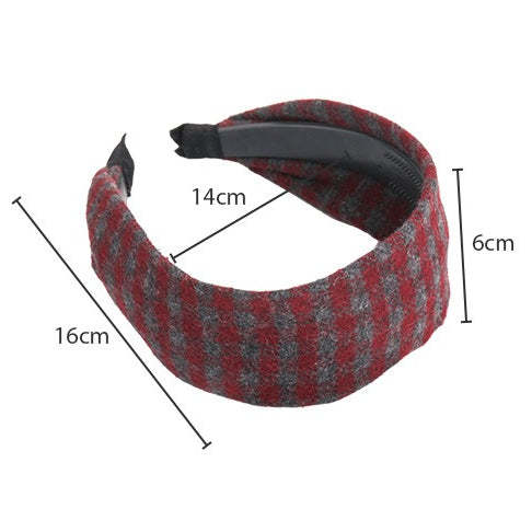 E관 - 레트로 체크무늬 패턴 와이드 머리띠 [27632] 25.11-1